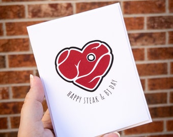 Steak and BJ day | funny boyfriend card | anti valentines day  | Foodie couple card  | kisses anniversary card | card for husband