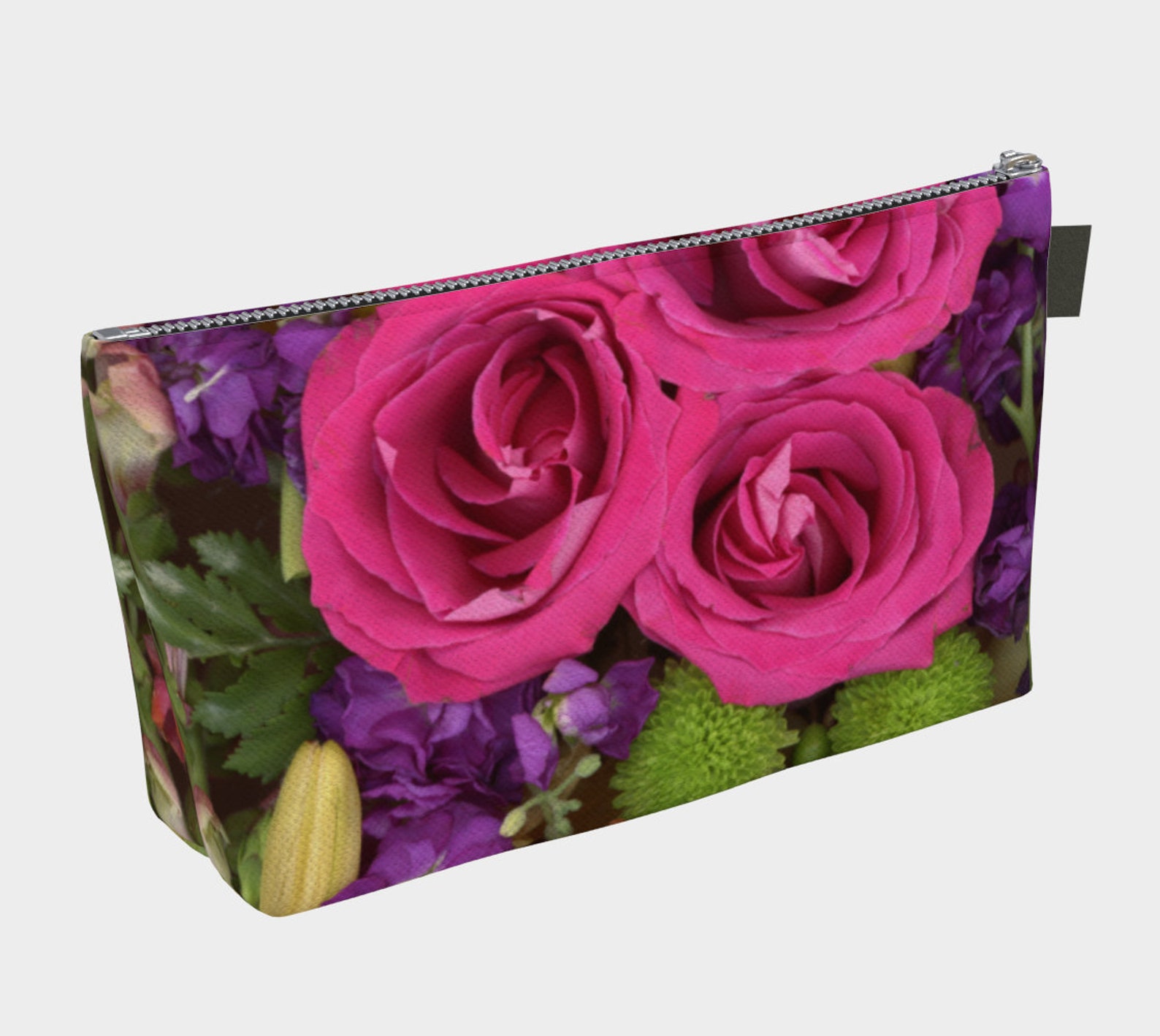 Makeup Bag Colorful Pink Roses Floral Cosmetics Pouch Etsy