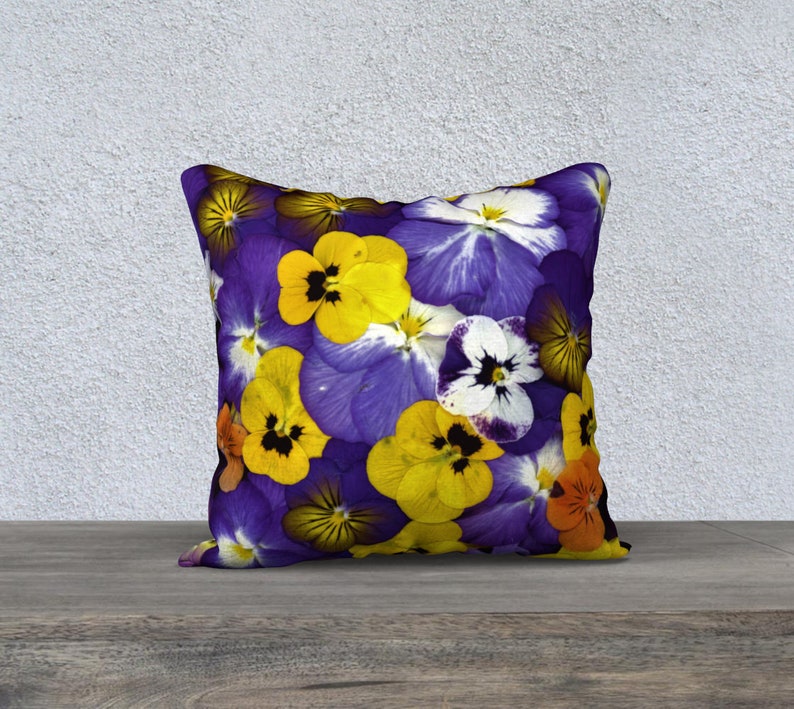 18x18 Pillow Case*Bright Floral Pillow Cover*Flowered Throw Pillow*Linen*Canvas*Velveteen*Pansies Galore