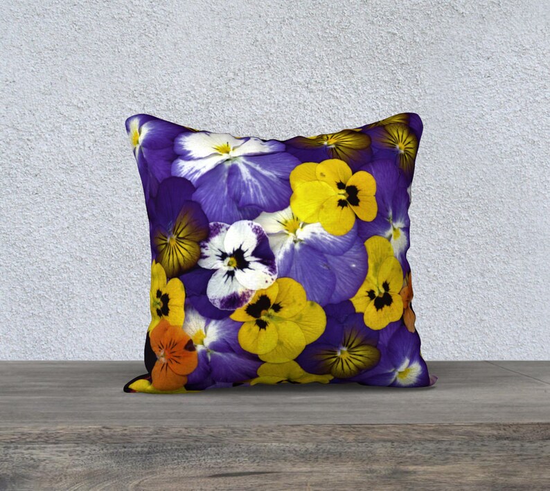 18x18 Pillow Case*Bright Floral Pillow Cover*Flowered Throw Pillow*Linen*Canvas*Velveteen*Pansies Galore