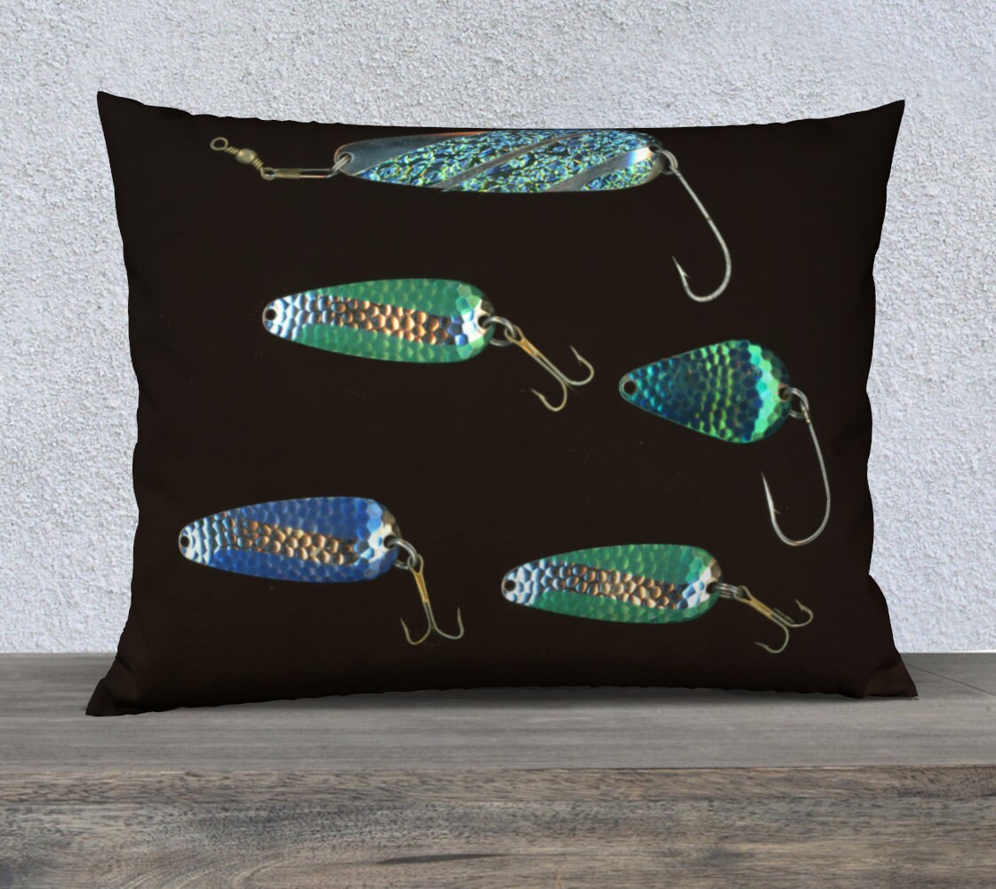 26x20 Pillow Case Fishing Lure Pillow Cover Black Blue Etsy