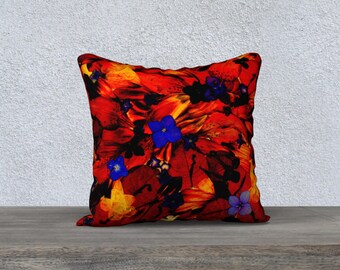 Pillow cover 18x18 pillowcase for sofa square linen pillow cover red orange purple floral for living room decor refresher