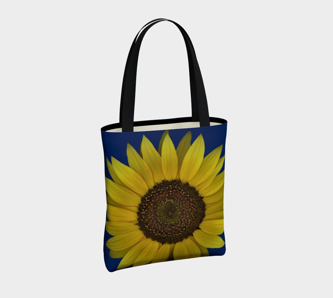 Tote Bag Yellow Sunflower on Blue Floral Travel Tote | Etsy