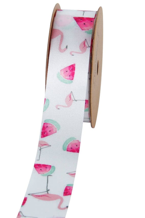 1 2 3 METRE METRES GIRLS PINK FLAMINGO BIRD 1/" GROSGRAIN RIBBON 25MM