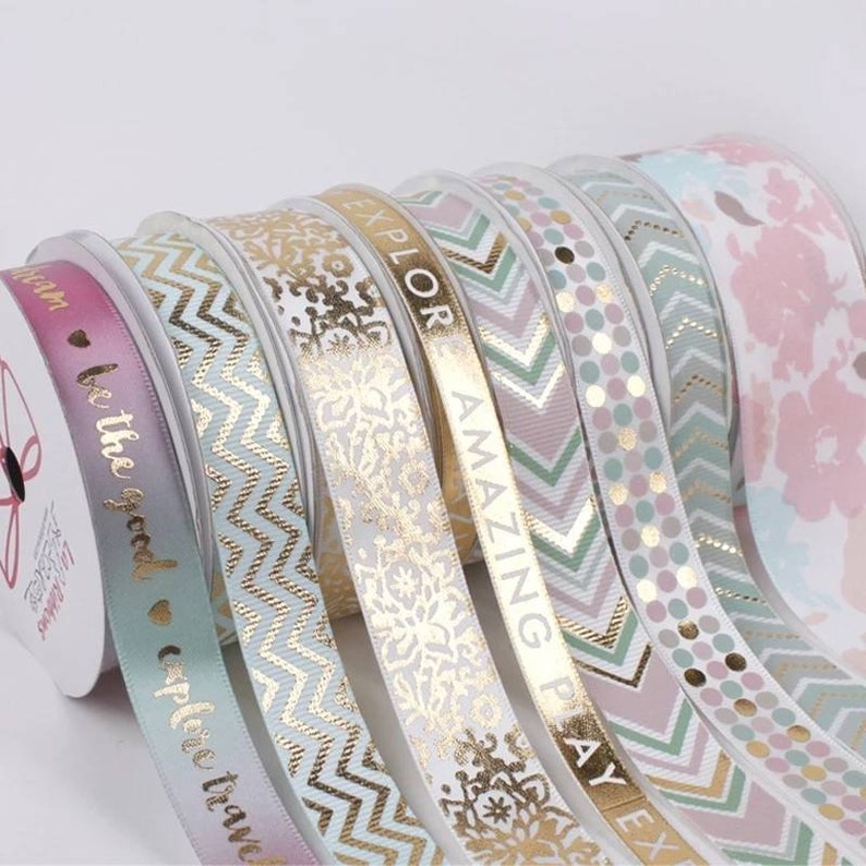 16mm Watercolor Printing Satin Wrapping Ribbons Be the good LBY006