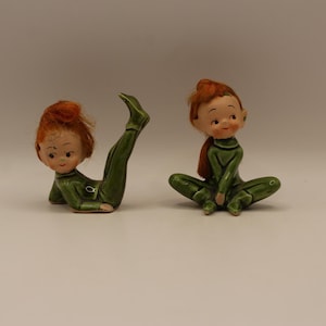 Two - Vintage - Very Cute - Pixie Girl Ceramic Figurines