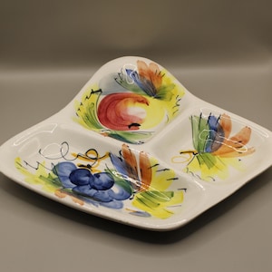 Hand Made - Hand Painted - Vintage - Ceramic Divided Serving Dish