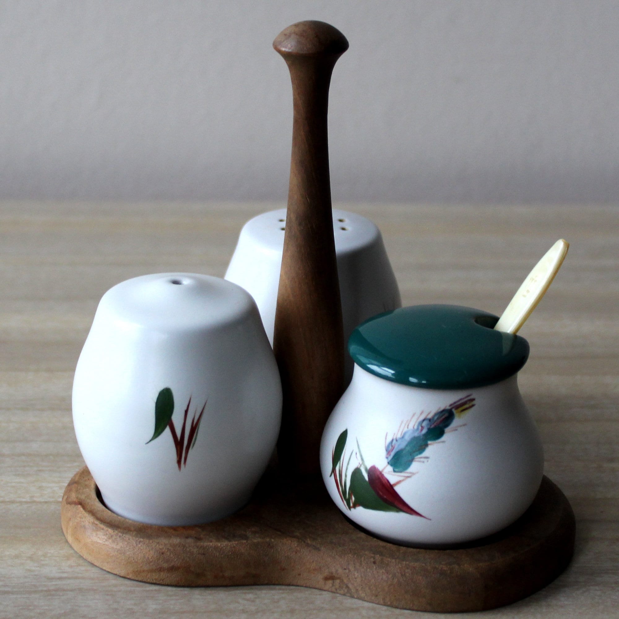 Vintage Denby Pottery Cruet Set y soporte de madera Etsy España