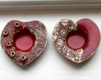 Made in Croatia - Pair of Pretty Heart Shaped Ceramic Candle Holders