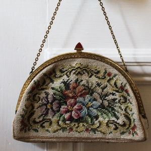 Embroidered Petit Point Floral Design Bag/Purse - Made in Austria