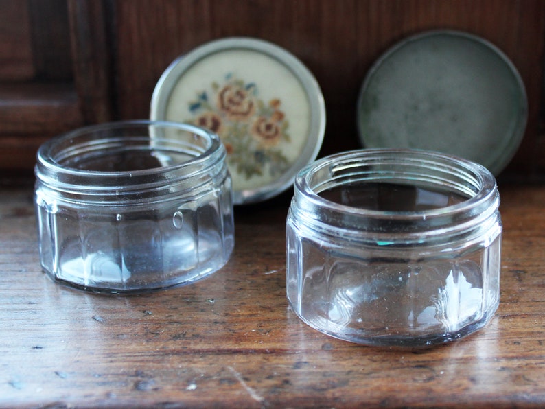 Pair of Powder Glass Jars With Embroidered Petit Point Lids Etsy