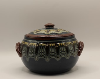Troyan - Bulgarian Pottery - Crock Pot with Lid and Two Lugs