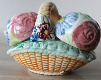 Vintage Ceramic Flower Basket Cruet Set