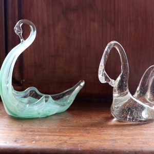 Two Vintage Handmade Glass Swan Figurines