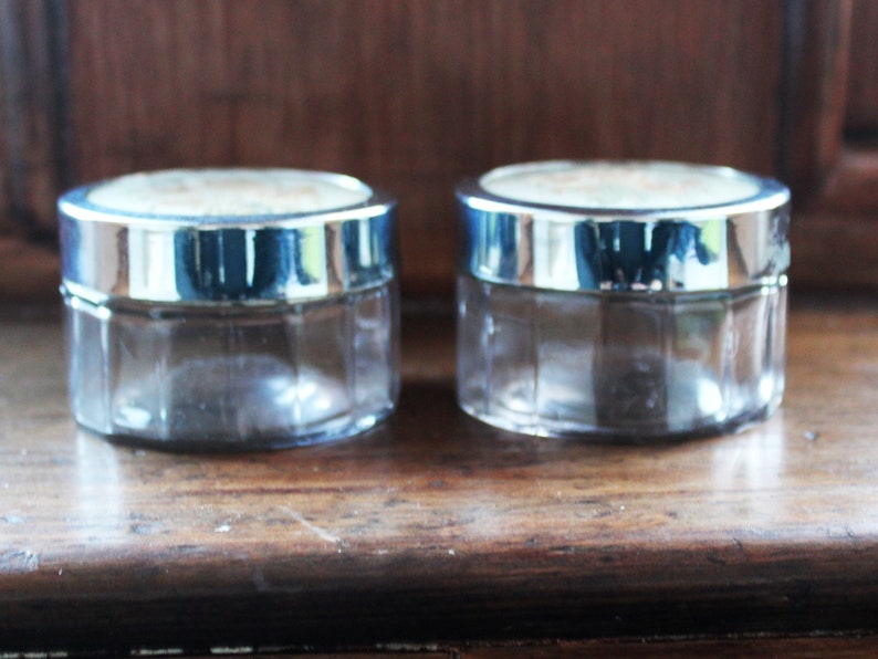 Pair of Powder Glass Jars With Embroidered Petit Point Lids Etsy