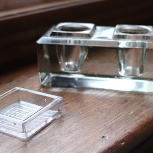 Vintage Heavy Glass Double Inkwell