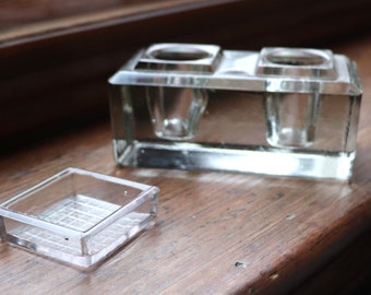 Vintage Heavy Glass Double Inkwell