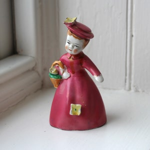Sweet, Hand Painted, Hand Made - Vintage Ceramic Flower Girl Figurine - Hand Held Bell