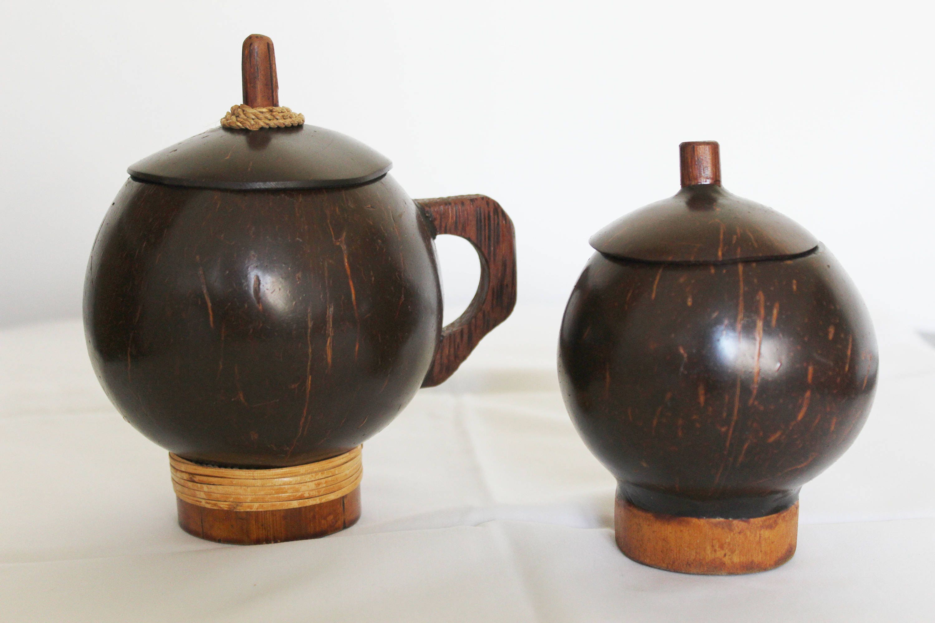 Two Coconut Shell Bowls With Lids Etsy