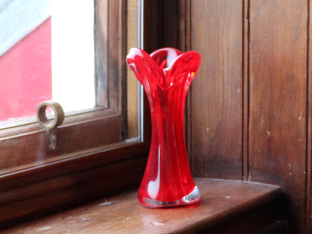 Vintage Three Finger Red Glass Bud Vase Etsy