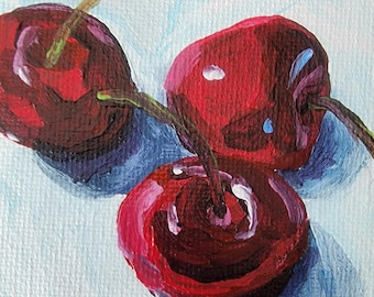 Three Little Cherries – Printable Kitchen Art | 8×8, 10×10, 12×12 Digital Download