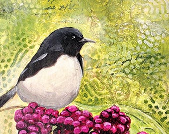 Bird and Berries – Square Printable Wall Art – 8×8, 10×10, 12×12 Digital Download