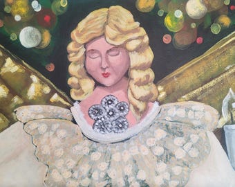 Christmas Angel Painting – Printable Holiday Wall Art – 10×8, 14×11, 20×16 Digital Download Landscape