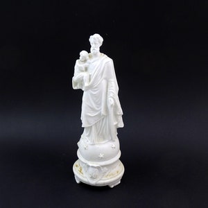Antique French Bisque White Porcelain China Saint Joseph and Child Statue, Large Vintage Religious Christian Altar Figurine from France