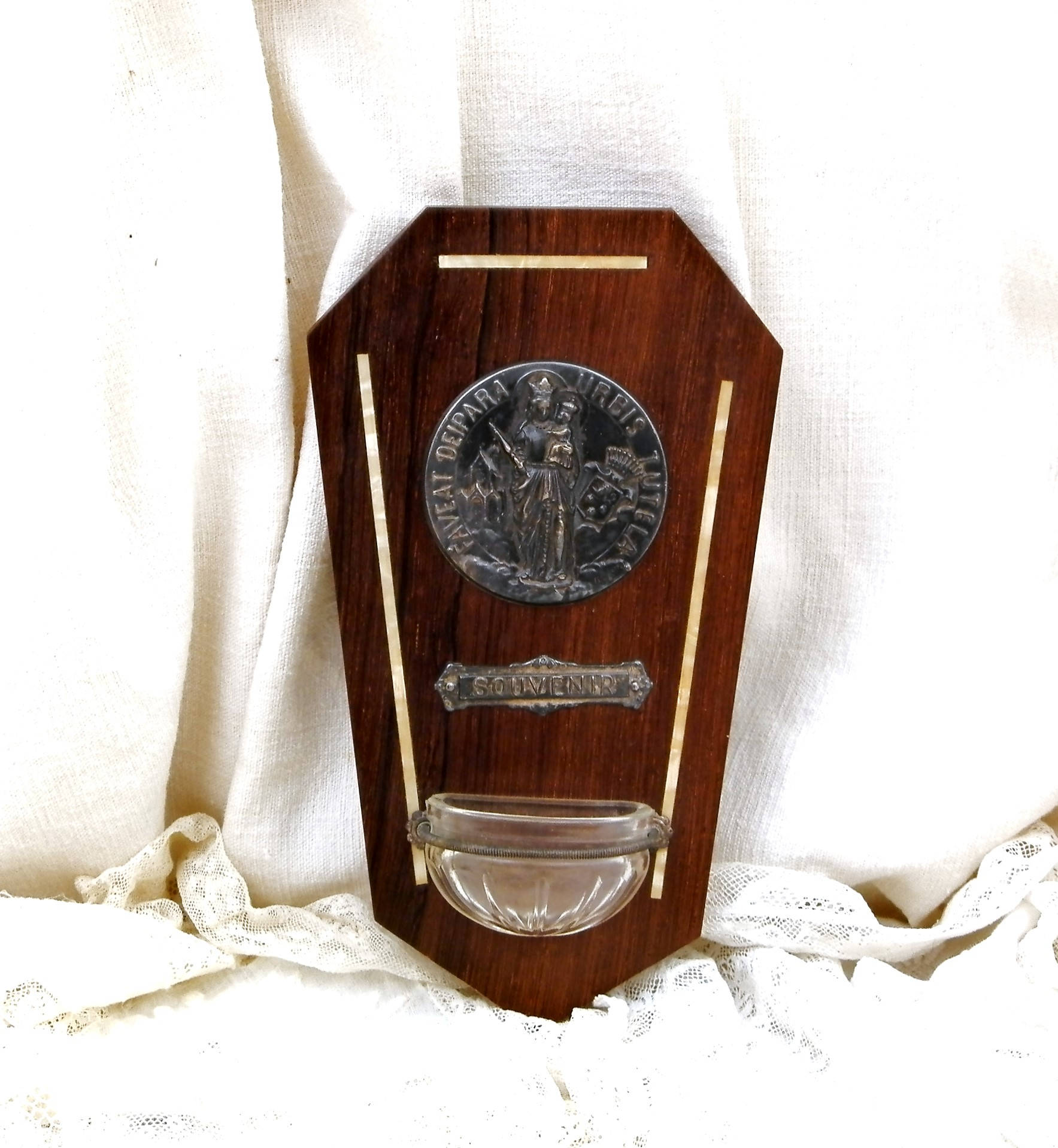 Police Tenture Murale Vintage Religieux Pour L'eau Bénite, Notre-Dame de Gray en Teck Bois et Formic