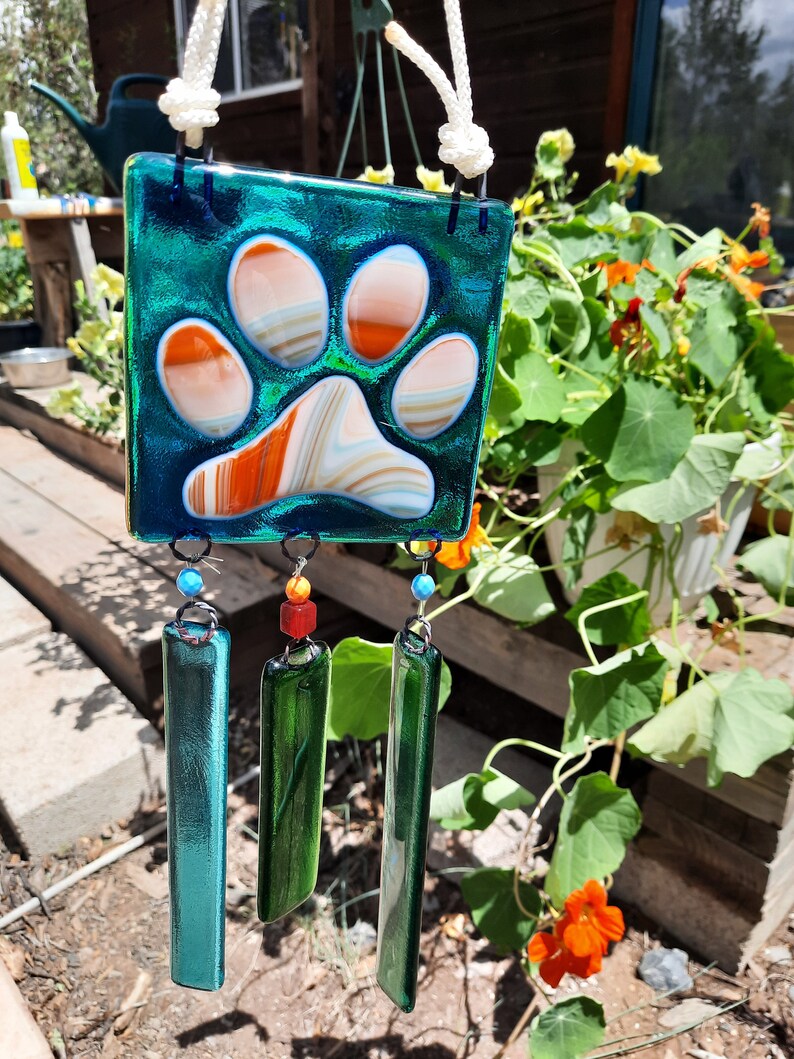 Custom Fused Glass Dog Paw Wind Chime FREE SHIPPING Etsy