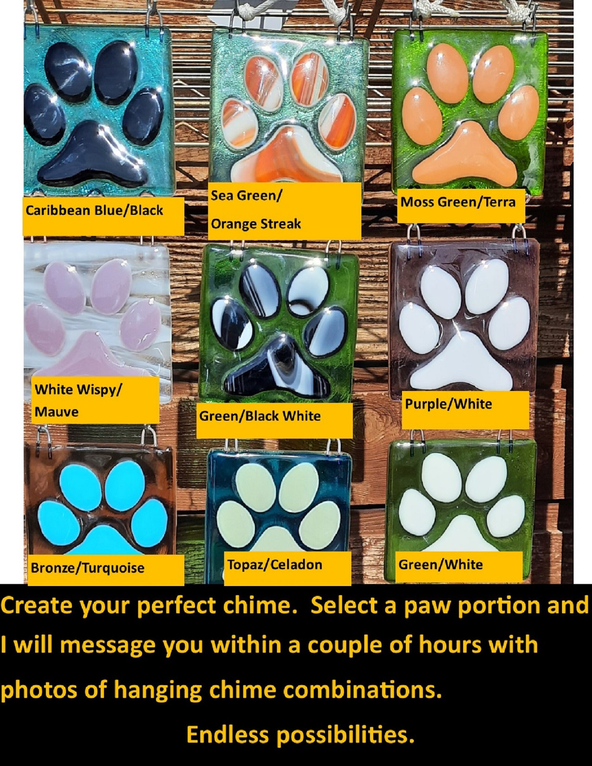 Custom Fused Glass Dog Paw Wind Chime FREE SHIPPING Etsy