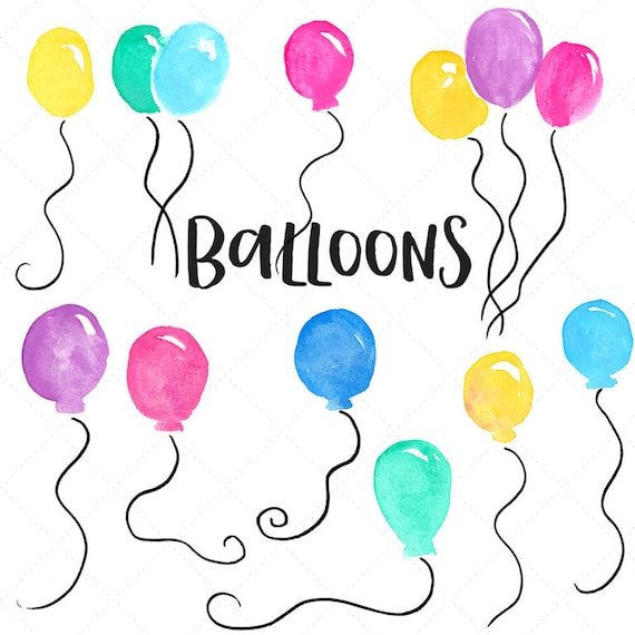 Watercolor Balloons Hand Painted Clip Art Watercolor Party | Etsy