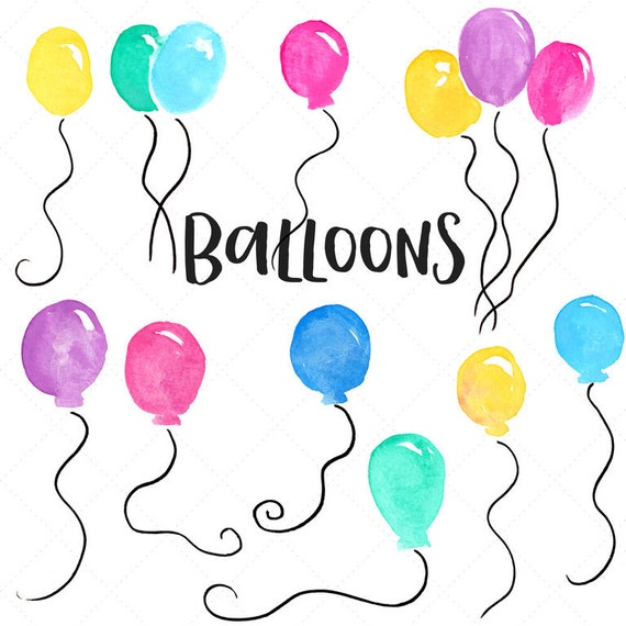 Watercolor Balloons Hand Painted Clip Art Watercolor Party | Etsy