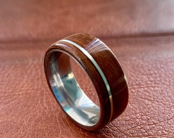 Santos Rosewood Sterling silver inlay Stainless Steel Liner Bentwood ring