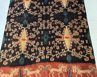 Antique ceremoniaL warp handwoven IKAT fabric, organic handspun cotton, ca 1990