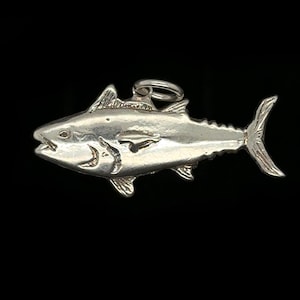 Sterling Silver Bigeye Tuna Charm – Handmade Pendant, Ocean-Inspired Jewelry for Necklace or Bracelet - bluefin - yellow fin