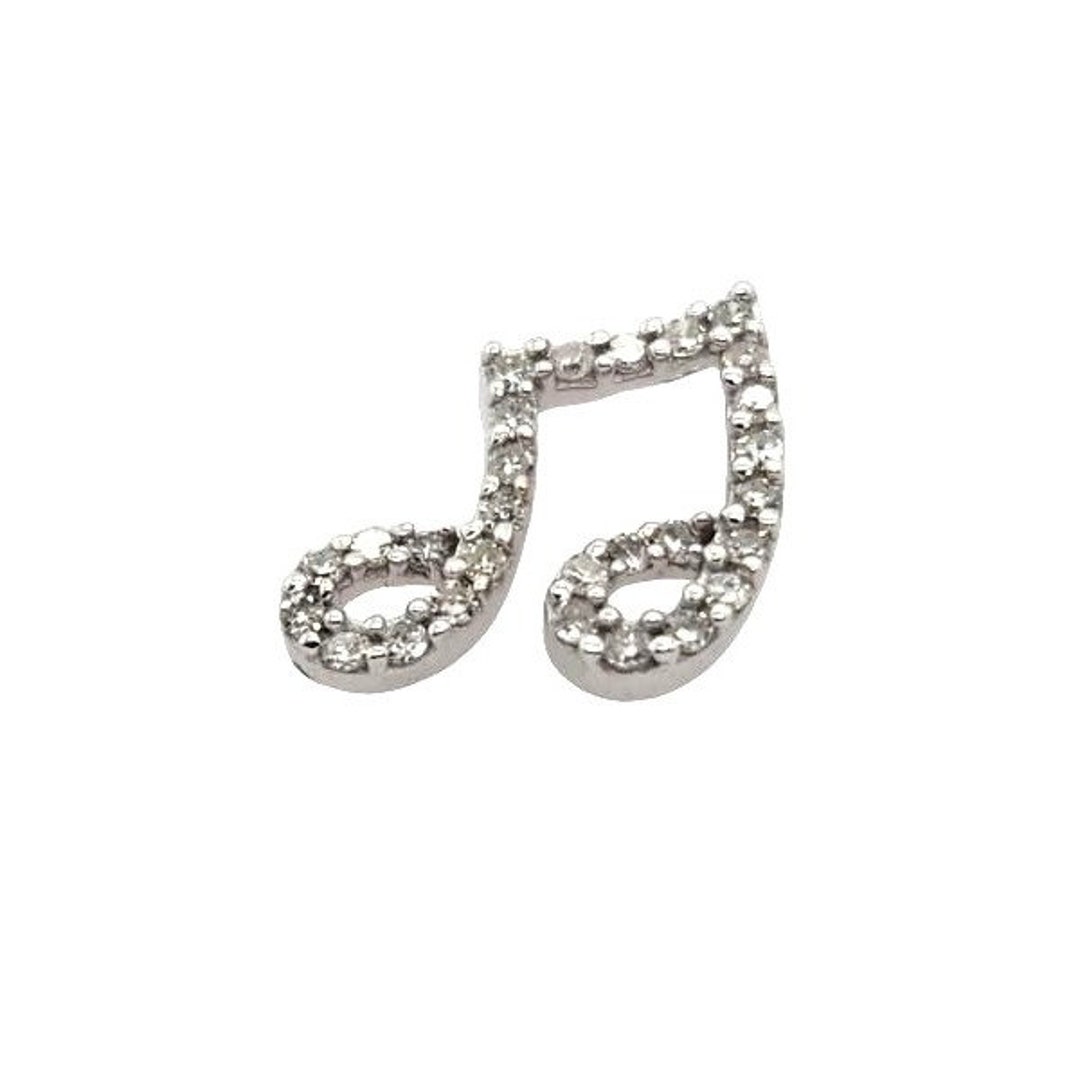 14kt White Gold Music Note Diamond Pendant Etsy