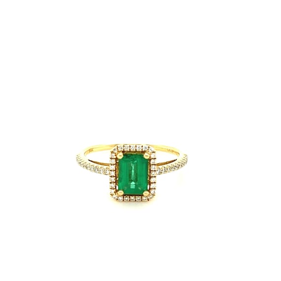 14kt Yellow Gold Emerald Halo Ring w/ Diamond Acc… - image 1