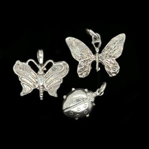 Sterling Silver Bug Charms – Ladybug & Butterfly Charms, Handmade Nature Jewelry for Necklace or Bracelet