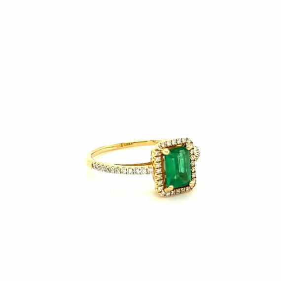 14kt Yellow Gold Emerald Halo Ring w/ Diamond Acc… - image 2