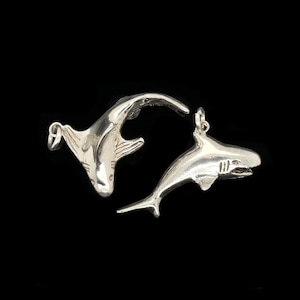 Shark Charms, Silver Sharks (Thresher, Great White) Charms - Handmade