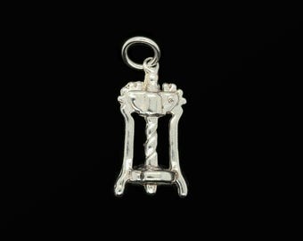 Sterling Silver Corkscrew Charm – Handmade Wine Lover Jewelry, Food & Drink Pendant for Bracelet or Necklace