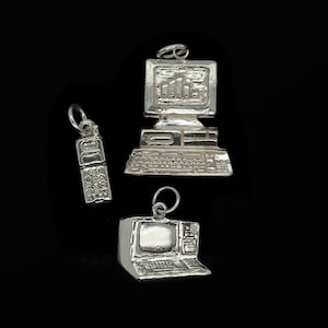 Sterling Silver Tech Charms – Vintage Phone, Computer, and Gadget Charms, Handmade Technology Jewelry for Bracelet or Necklace