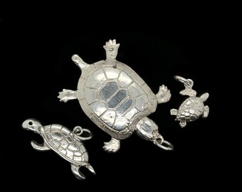 Meeresschildkröte Charme, Silber Reptil Charme - Handgemacht