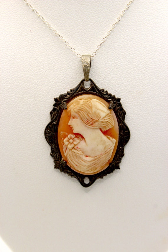 Antique Sterling Hand Carved Cameo Pendant