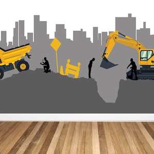 Construction Site Wall Decal / Boys Wall Mural / Digger Machine Mural