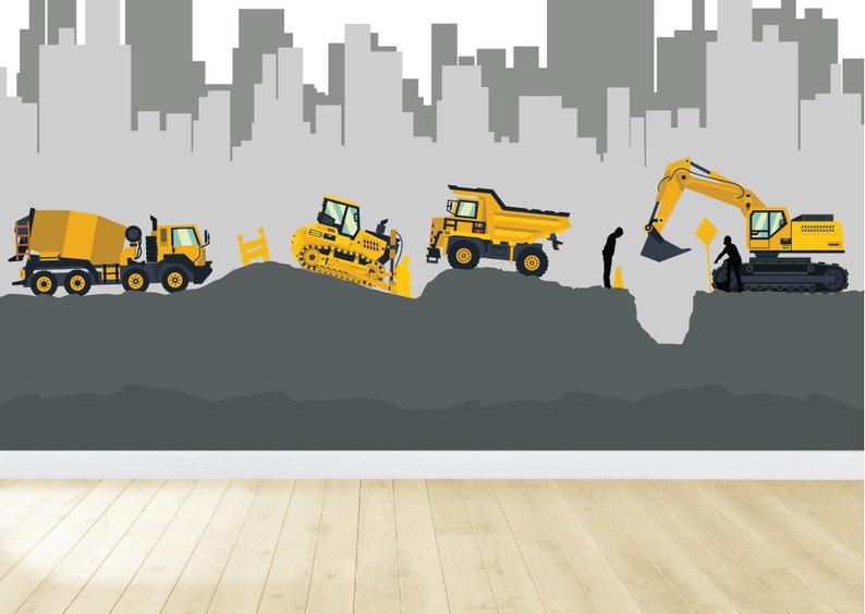 Digger Trucks Mural Removable Wall Decal Large Wall Mural ...