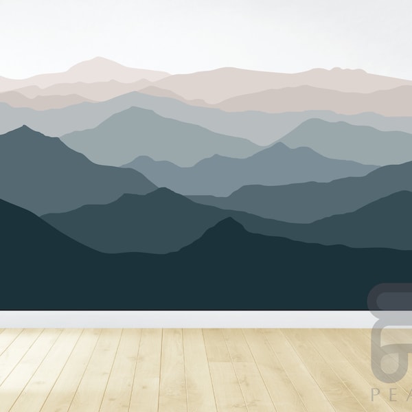 Adesivo de parede removível de montanha / Mural de parede de montanha / Adesivo de parede de berçário / Mural de parede removível e autoadesivo