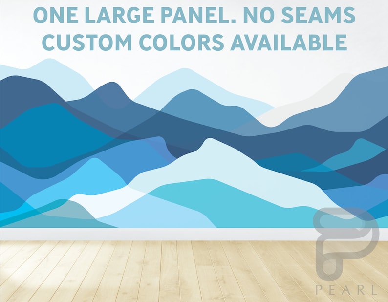 Removable Mountain Wall Decal Wave Wall Mural Mountain Mural Nursery Wall Decor Peel and Stick