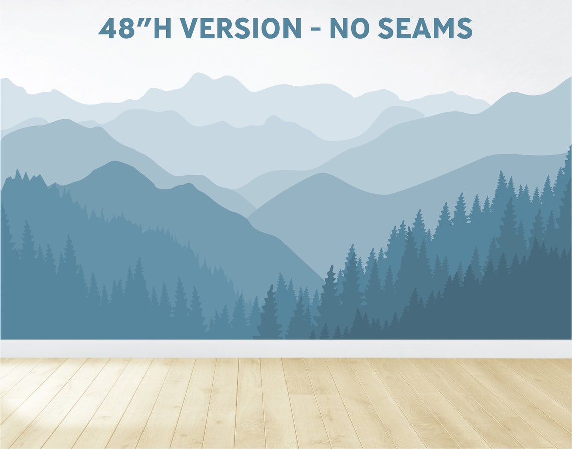 Removable Mountain Wall Decal / Forest Wall Mural / Peel and Etsy